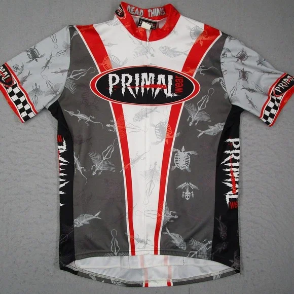 Primal Wear Dead Things Cycling Jersey Mens XL Gray Skeleton Bike Shirt Vintage - Picture 1 of 9